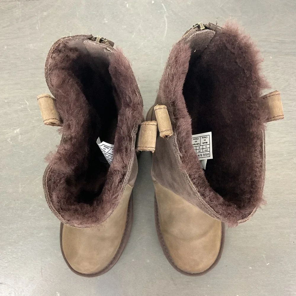 Ugg Australia Jesslyn Leather & Suede Chocolate Brown Boots Girls' Size 3 US
